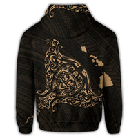 Hawaiian Map Manta Ray Gold Polynesian Zip Hoodie - Polynesian Pride
