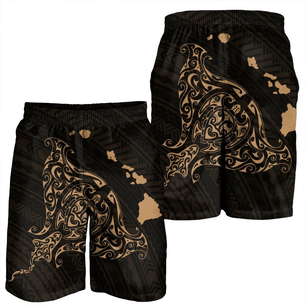 Hawaiian Map Manta Ray Gold Polynesian Men's Shorts - AH - Polynesian Pride