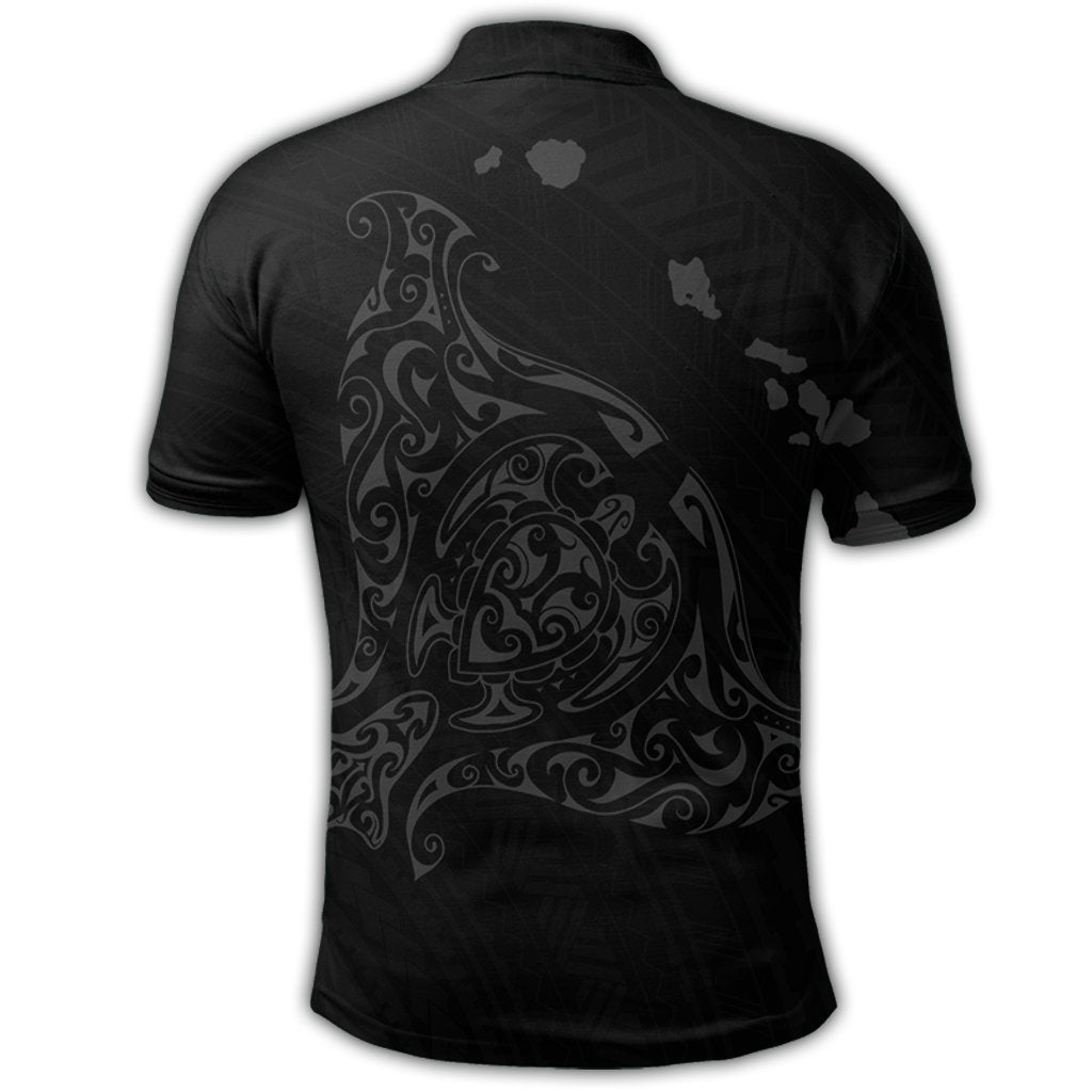 Hawaiian Map Manta Ray Gray Polynesian Polo Shirt - Polynesian Pride