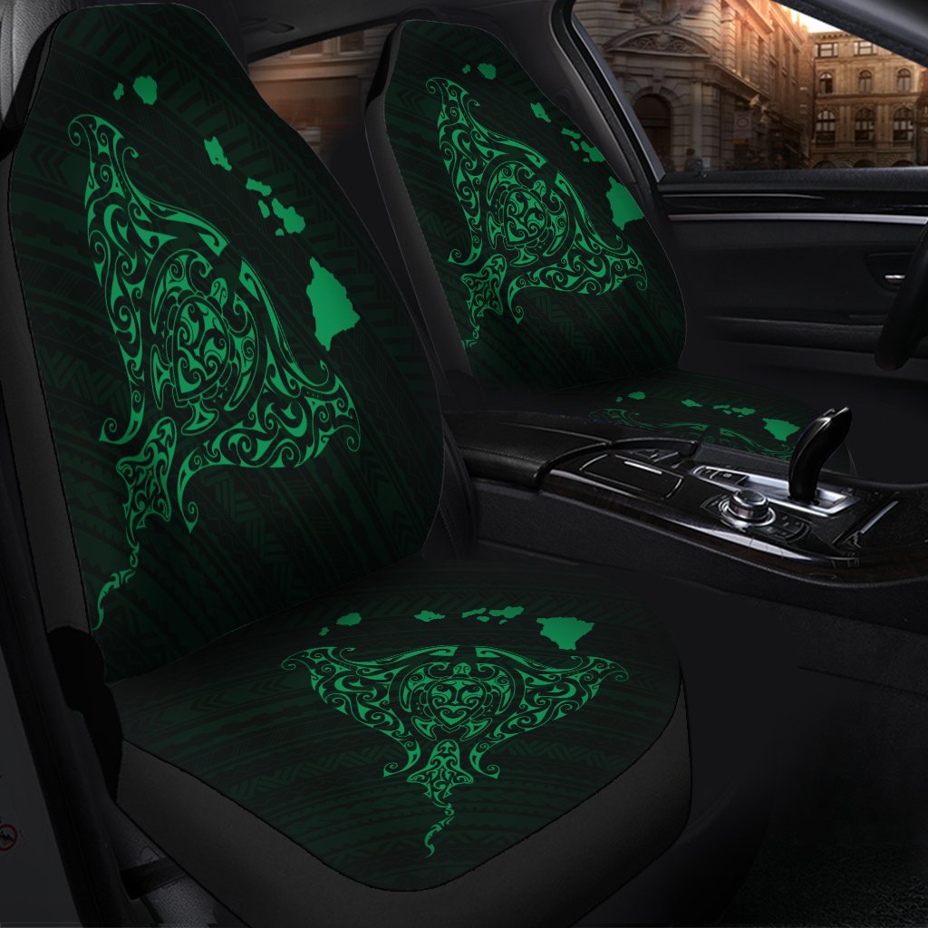 Hawaiian Map Manta Ray Green Polynesian Car Seat Covers - AH - Polynesian Pride
