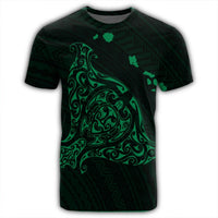 Hawaiian Map Manta Ray Green Polynesian T Shirt - Polynesian Pride