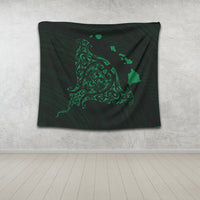 Hawaiian Map Manta Ray Green Polynesian Tapestry - AH - Polynesian Pride