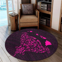 Hawaiian Map Manta Ray Pink Polynesian Round Carpet - AH - Polynesian Pride
