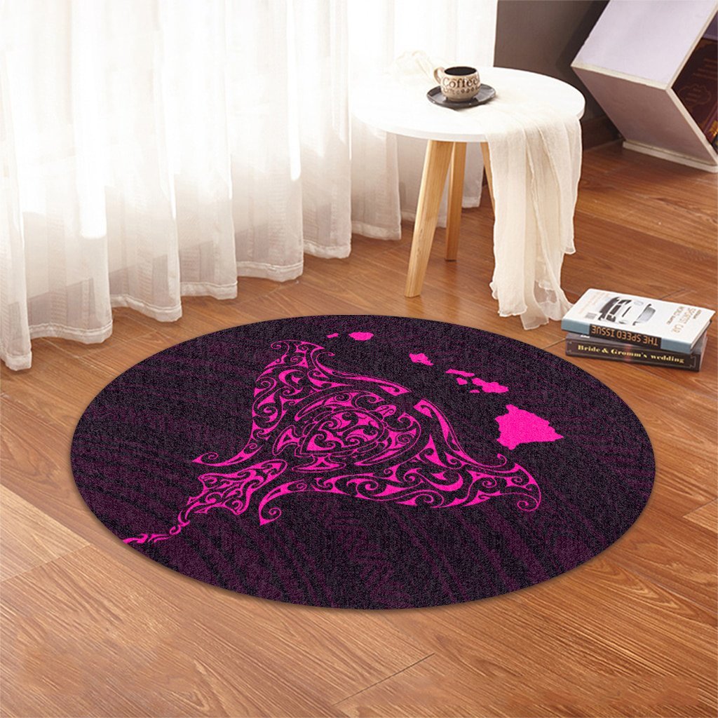 Hawaiian Map Manta Ray Pink Polynesian Round Carpet - AH - Polynesian Pride
