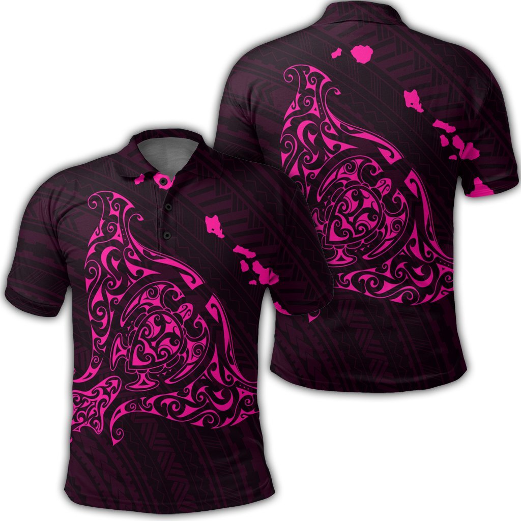 Hawaiian Map Manta Ray Pink Polynesian Polo Shirt Unisex Black - Polynesian Pride