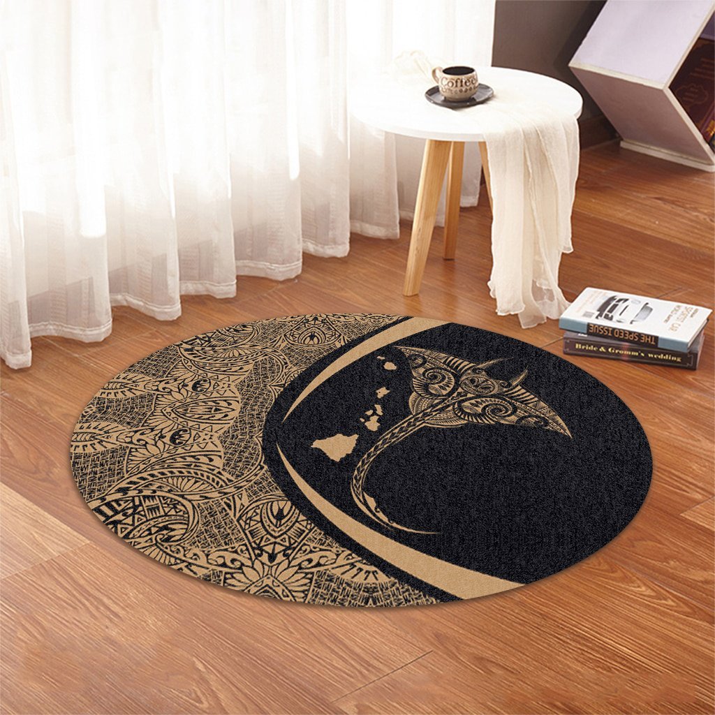 Hawaiian Map Manta Ray Polynesian Round Carpet - Gold - AH - Polynesian Pride