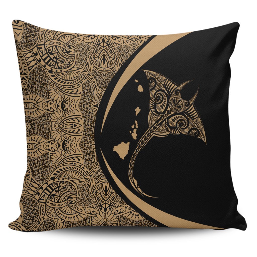 Hawaiian Map Manta Ray Polynesian Pillow Covers - Gold - AH Pillow Covers Black - Polynesian Pride