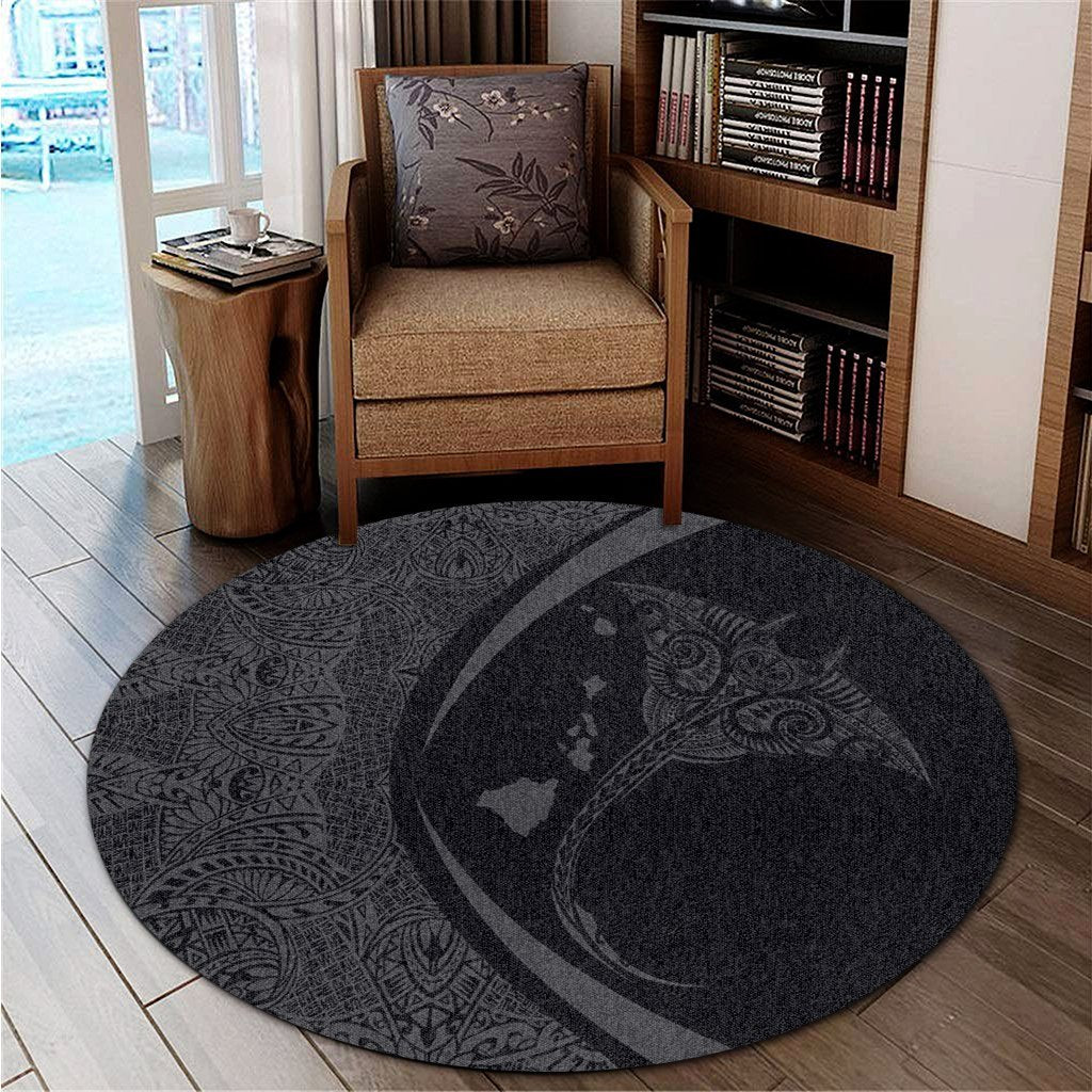 Hawaiian Map Manta Ray Polynesian Round Carpet - Gray - Circle Style - AH - Polynesian Pride