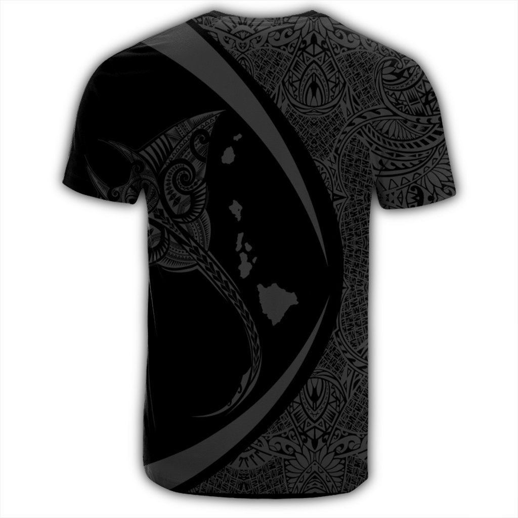 Hawaiian Map Manta Ray Polynesian T Shirt Gray Circle Style - Polynesian Pride