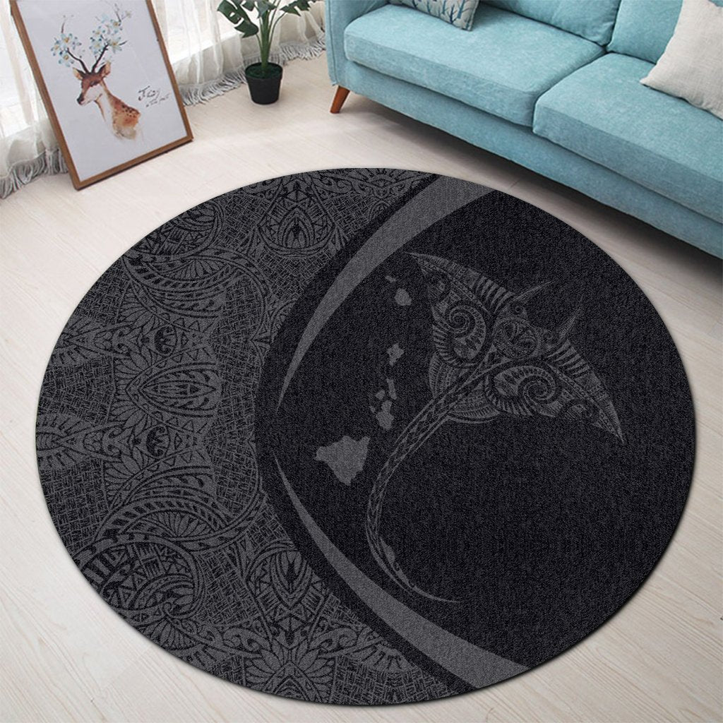 Hawaiian Map Manta Ray Polynesian Round Carpet - Gray - Circle Style - AH - Polynesian Pride