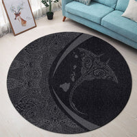 Hawaiian Map Manta Ray Polynesian Round Carpet - Gray - Circle Style - AH - Polynesian Pride