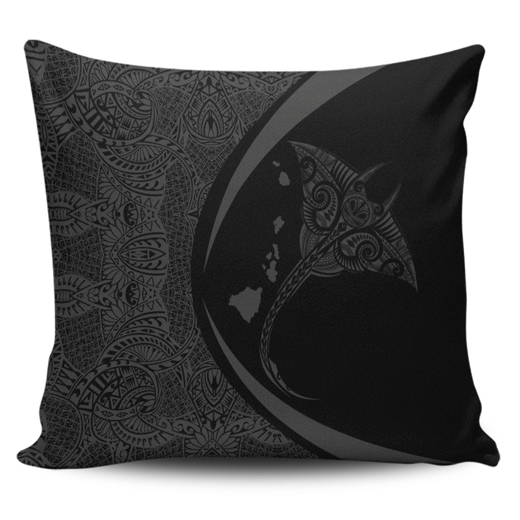 Hawaiian Map Manta Ray Polynesian Pillow Covers - Gray - Circle Style - AH Pillow Covers Black - Polynesian Pride