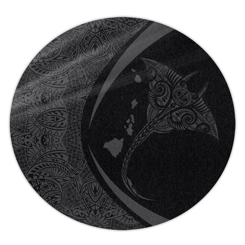 Hawaiian Map Manta Ray Polynesian Round Carpet - Gray - Circle Style - AH Round Carpet Luxurious Plush - Polynesian Pride