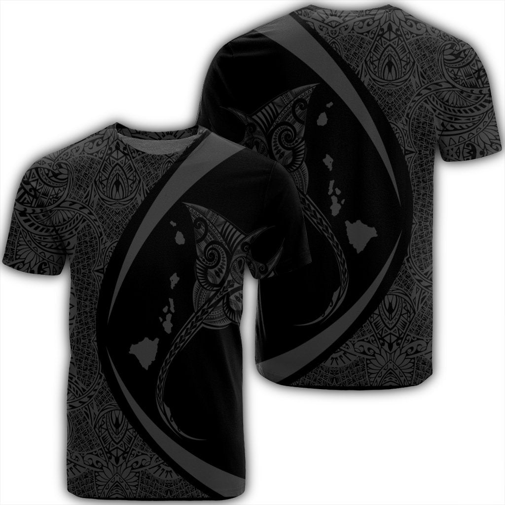 Hawaiian Map Manta Ray Polynesian T Shirt Gray Circle Style Unisex Black - Polynesian Pride