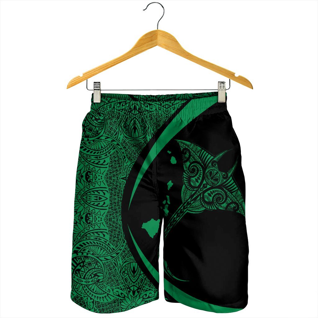 Hawaiian Map Manta Ray Polynesian Men's Shorts - Green - Circle Style - AH - Polynesian Pride