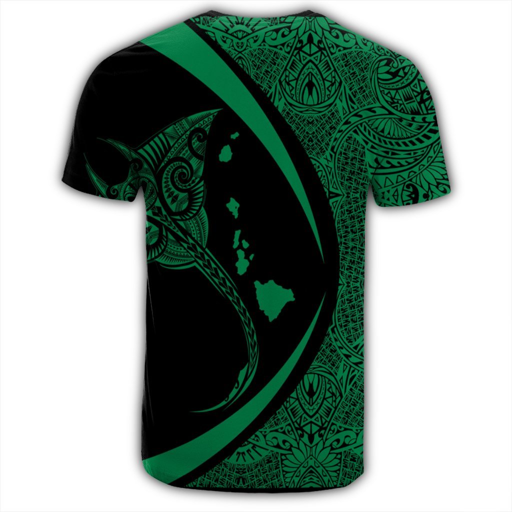 Hawaiian Map Manta Ray Polynesian T Shirt Green Circle Style - Polynesian Pride