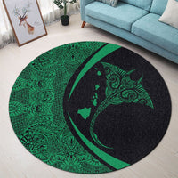 Hawaiian Map Manta Ray Polynesian Round Carpet - Green - Circle Style - AH - Polynesian Pride