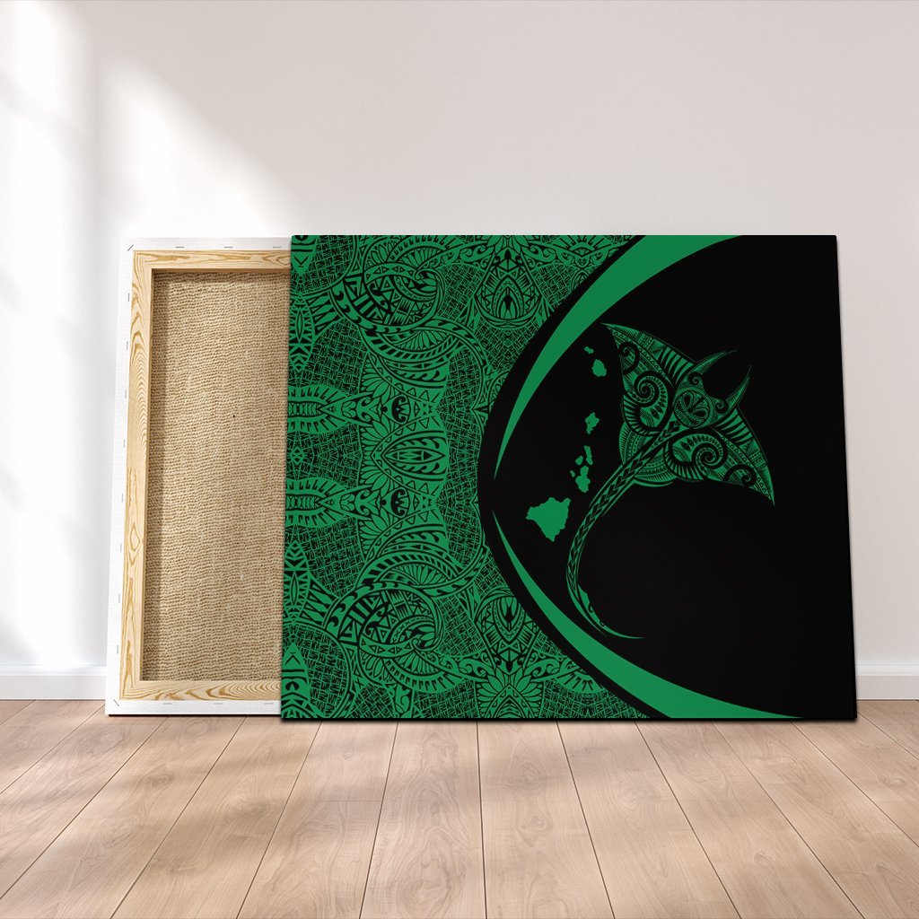 Hawaiian Map Manta Ray Polynesian Canvas - Green - Circle Style - AH Canvas Poly-cotton - Polynesian Pride
