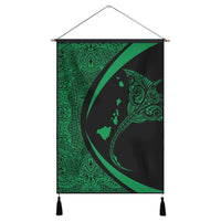 Hawaiian Map Manta Ray Polynesian Hanging Poster - Green - Circle Style - AH Hanging Poster Cotton And Linen - Polynesian Pride