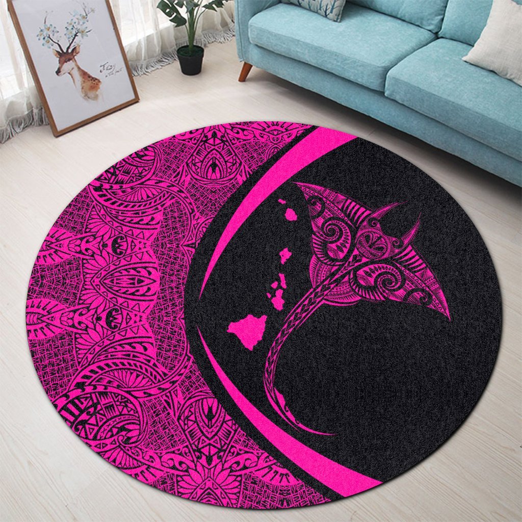Hawaiian Map Manta Ray Polynesian Round Carpet - Pink - AH - Polynesian Pride