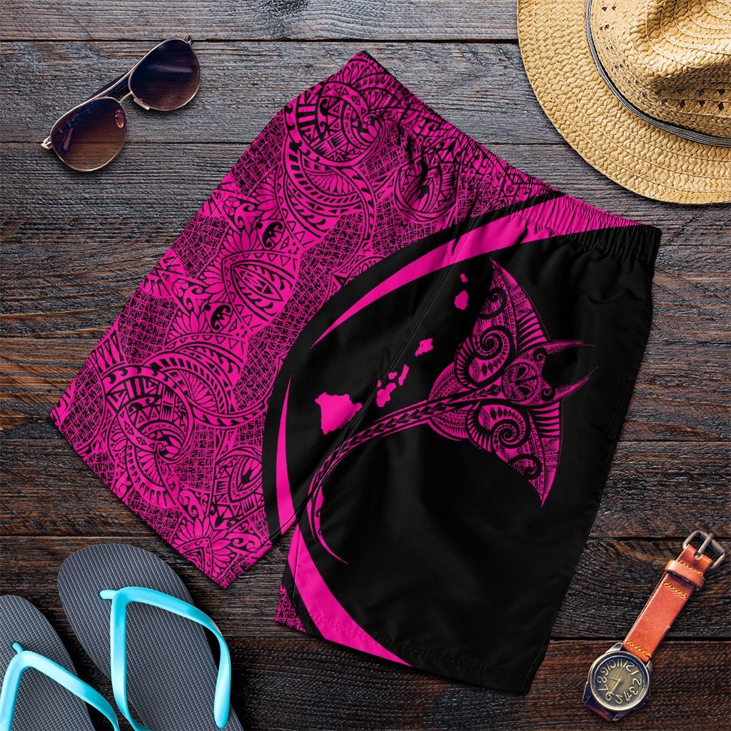 Hawaiian Map Manta Ray Polynesian Men's Shorts - Pink - AH Art - Polynesian Pride