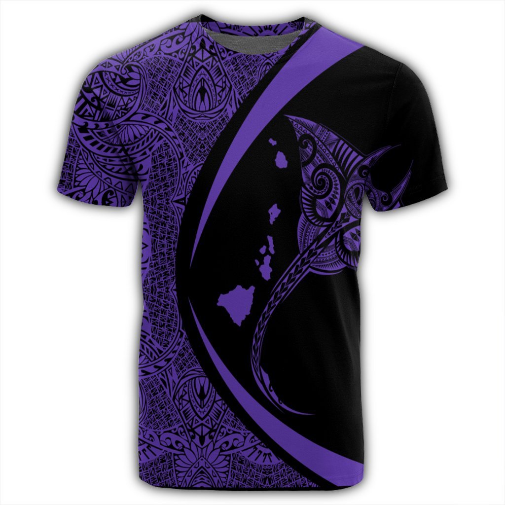 Hawaiian Map Manta Ray Polynesian T Shirt Purple Circle Style - Polynesian Pride