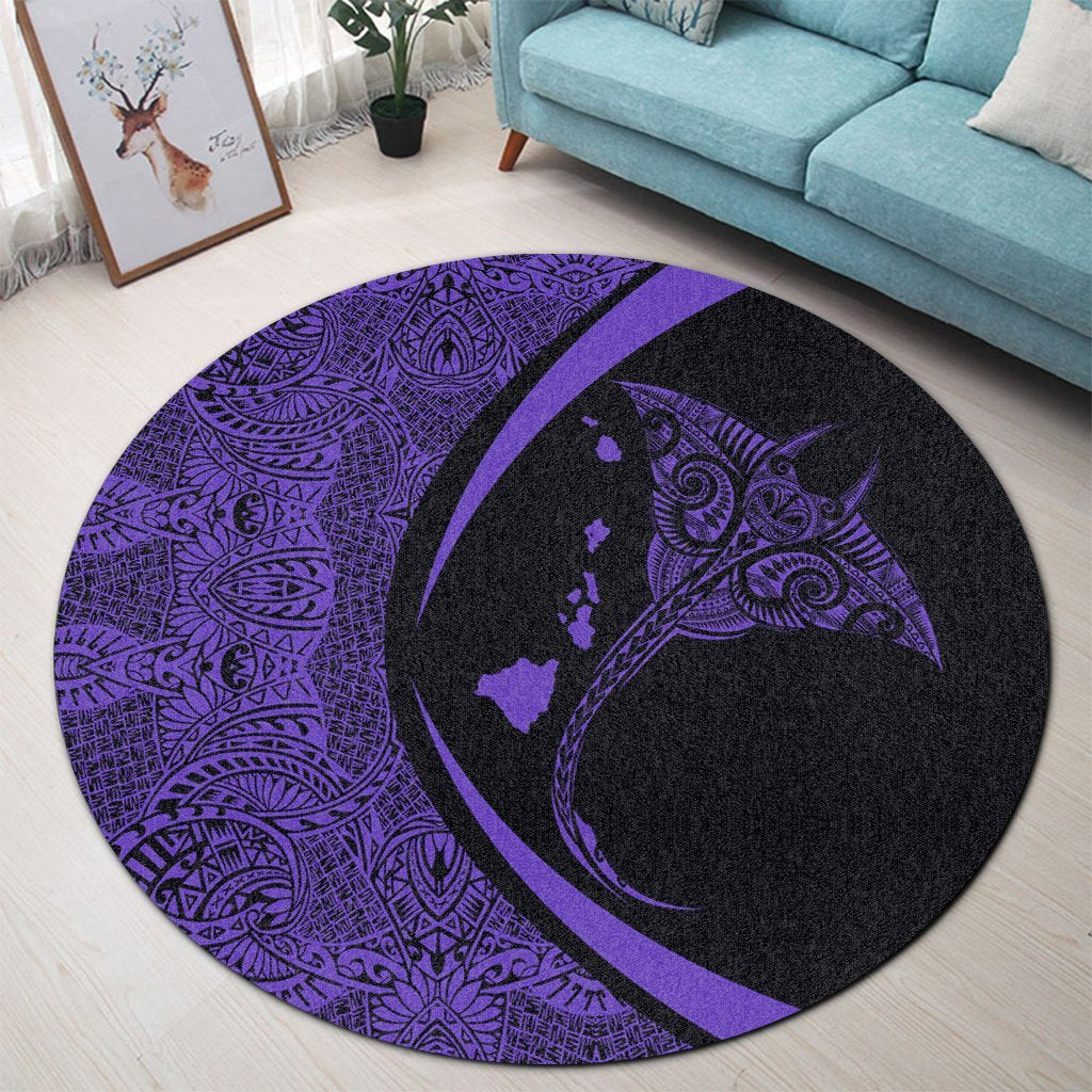 Hawaiian Map Manta Ray Polynesian Round Carpet - Purple - Circle Style - AH - Polynesian Pride