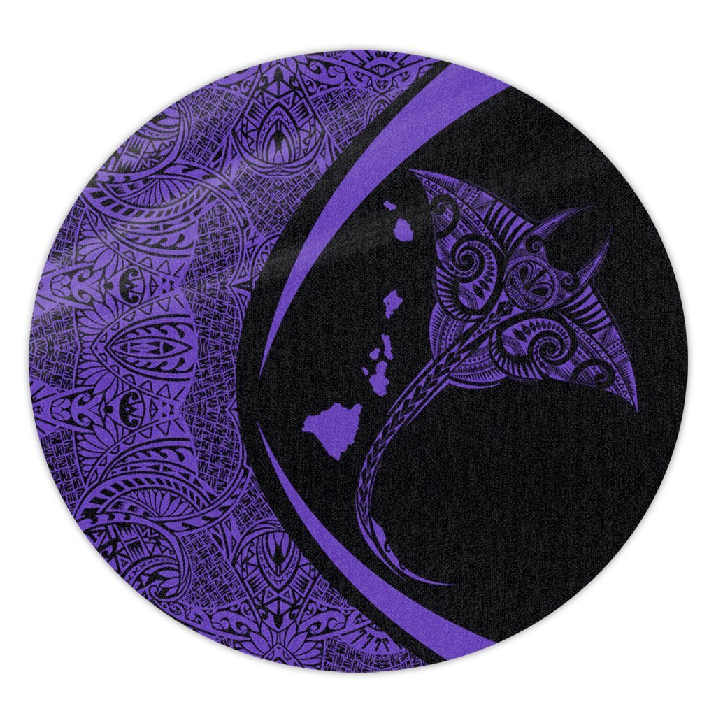 Hawaiian Map Manta Ray Polynesian Round Carpet - Purple - Circle Style - AH Round Carpet Luxurious Plush - Polynesian Pride