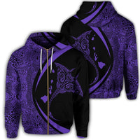 Hawaiian Map Manta Ray Polynesian Zip Hoodie Purple Circle Style Unisex Art - Polynesian Pride
