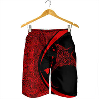 Hawaiian Map Manta Ray Polynesian Men's Shorts - Red - AH - Polynesian Pride
