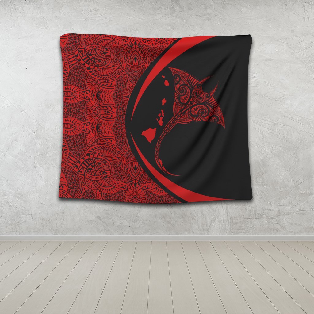 Hawaiian Map Manta Ray Polynesian Tapestry - Red - AH - Polynesian Pride