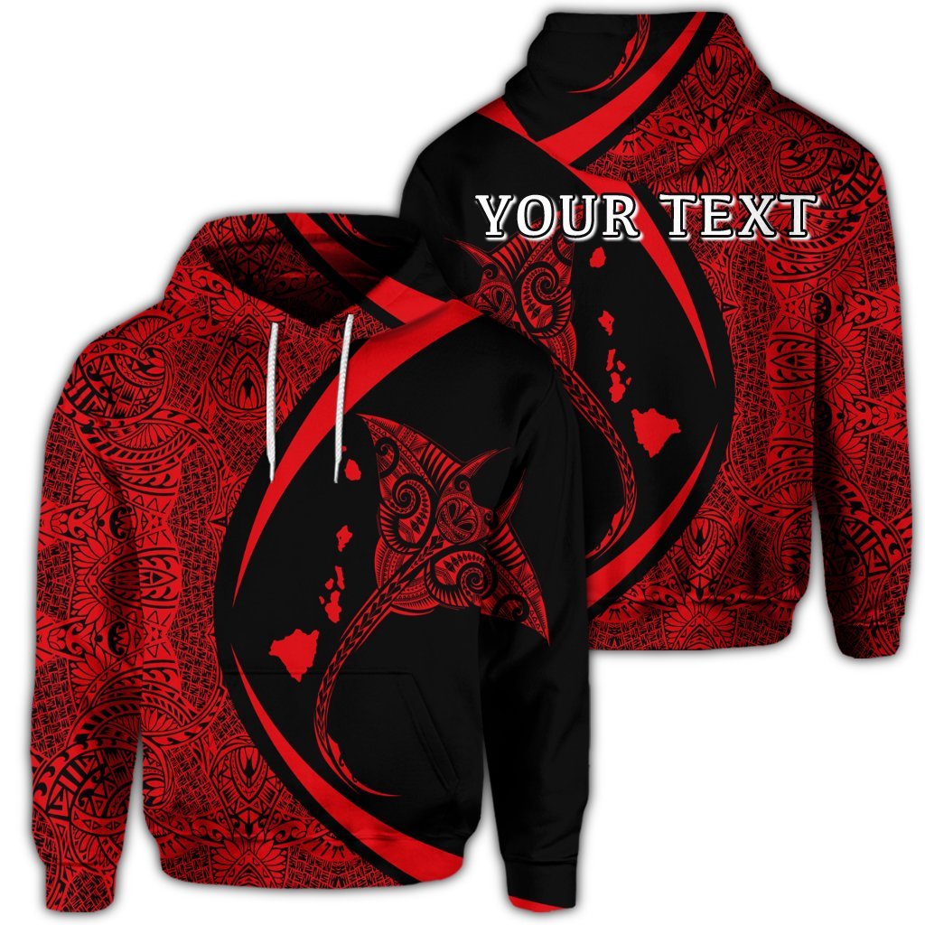 Custom Hawaiian Map Manta Ray Polynesian Hoodie Red Unisex Art - Polynesian Pride