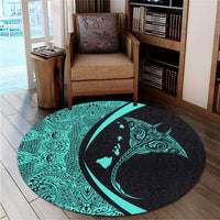Hawaiian Map Manta Ray Polynesian Round Carpet - Turquoise - Circle Style - AH - Polynesian Pride