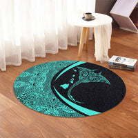 Hawaiian Map Manta Ray Polynesian Round Carpet - Turquoise - Circle Style - AH - Polynesian Pride