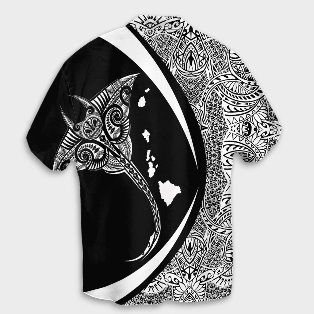 Hawaiian Map Manta Ray Polynesian Hawaiian Shirt - White - Circle Style - AH - Polynesian Pride