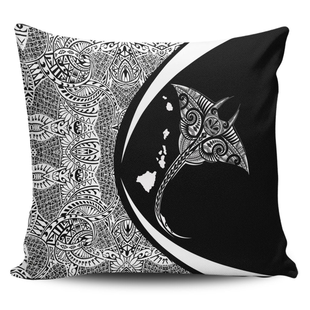 Hawaiian Map Manta Ray Polynesian Pillow Covers - White - Circle Style - AH Pillow Covers Black - Polynesian Pride