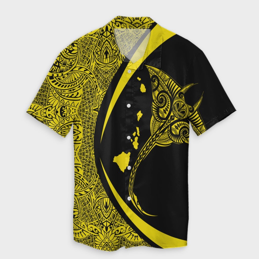 Hawaiian Map Manta Ray Polynesian Hawaiian Shirt - Yellow - Circle Style - AH Unisex Black - Polynesian Pride