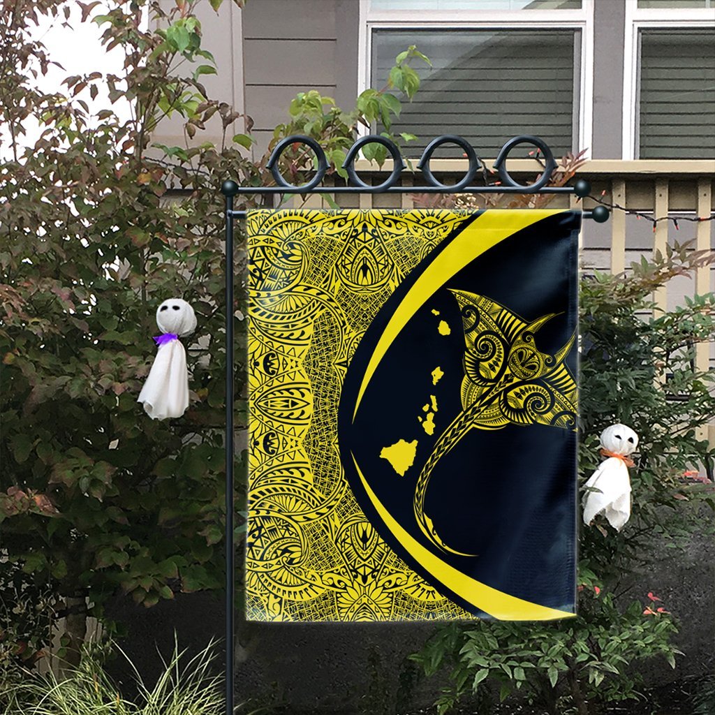 Hawaiian Map Manta Ray Polynesian Flag - Yellow - Circle Style - AH - Polynesian Pride