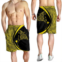 Hawaiian Map Manta Ray Polynesian Men's Shorts - Yellow - Circle Style - AH - Polynesian Pride