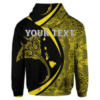 Custom Hawaiian Map Manta Ray Polynesian Hoodie Yellow Circle Style - Polynesian Pride