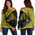 Hawaiian Map Manta Ray Polynesian Women's Off Shoulder Sweater - Yellow - Circle Style - AH Black - Polynesian Pride