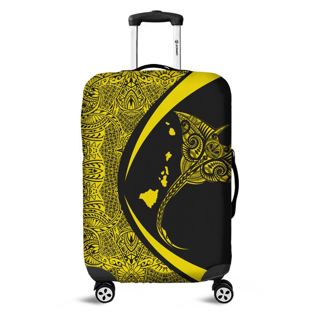 Hawaiian Map Manta Ray Polynesian Luggage Covers - Yellow - Circle Style - AH Black - Polynesian Pride