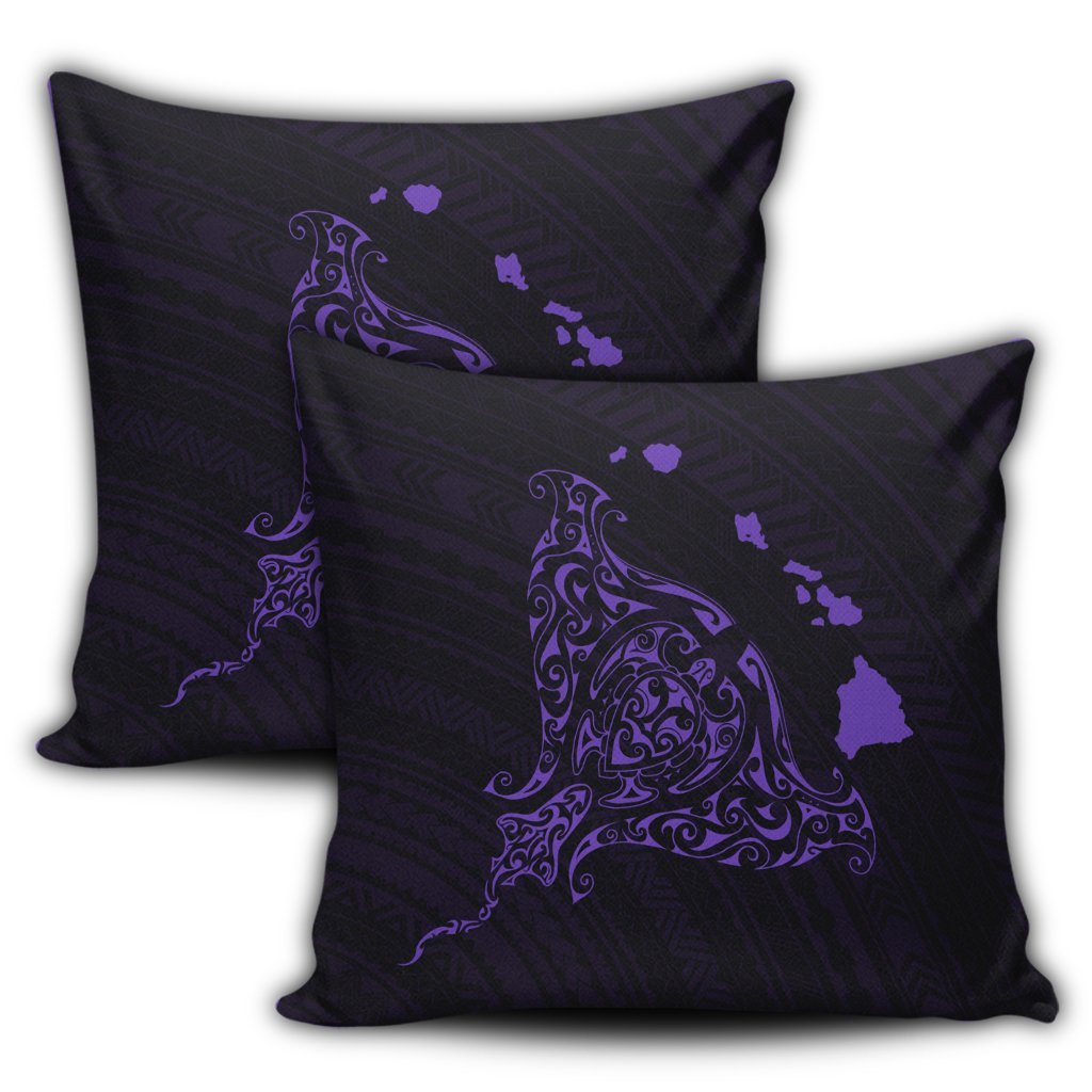 Hawaiian Map Manta Ray Purple Polynesian Pillow Covers - AH - Polynesian Pride