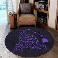 Hawaiian Map Manta Ray Purple Polynesian Round Carpet - AH - Polynesian Pride