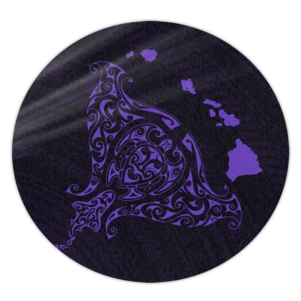 Hawaiian Map Manta Ray Purple Polynesian Round Carpet - AH Round Carpet Luxurious Plush - Polynesian Pride