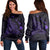 Hawaiian Map Manta Ray Purple Polynesian Women's Off Shoulder Sweater - AH Black - Polynesian Pride