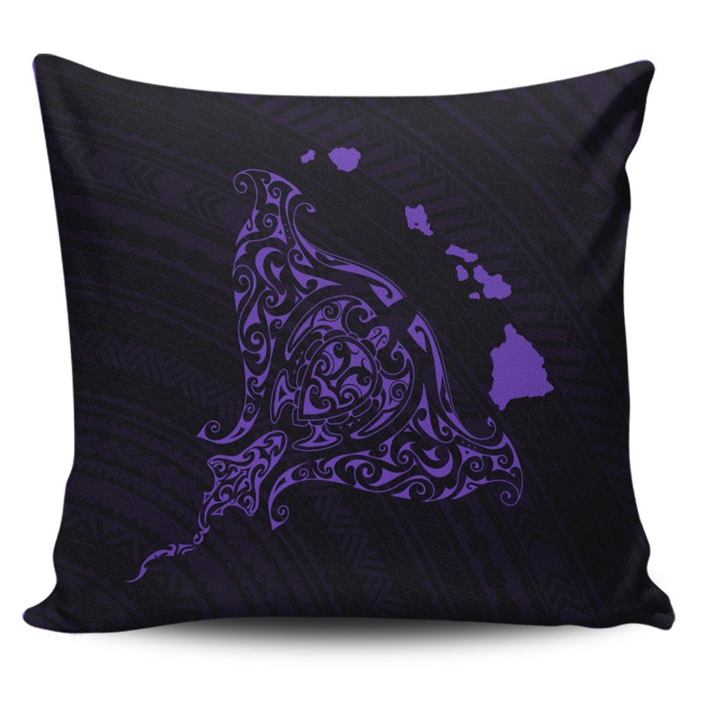 Hawaiian Map Manta Ray Purple Polynesian Pillow Covers - AH Pillow Covers Black - Polynesian Pride