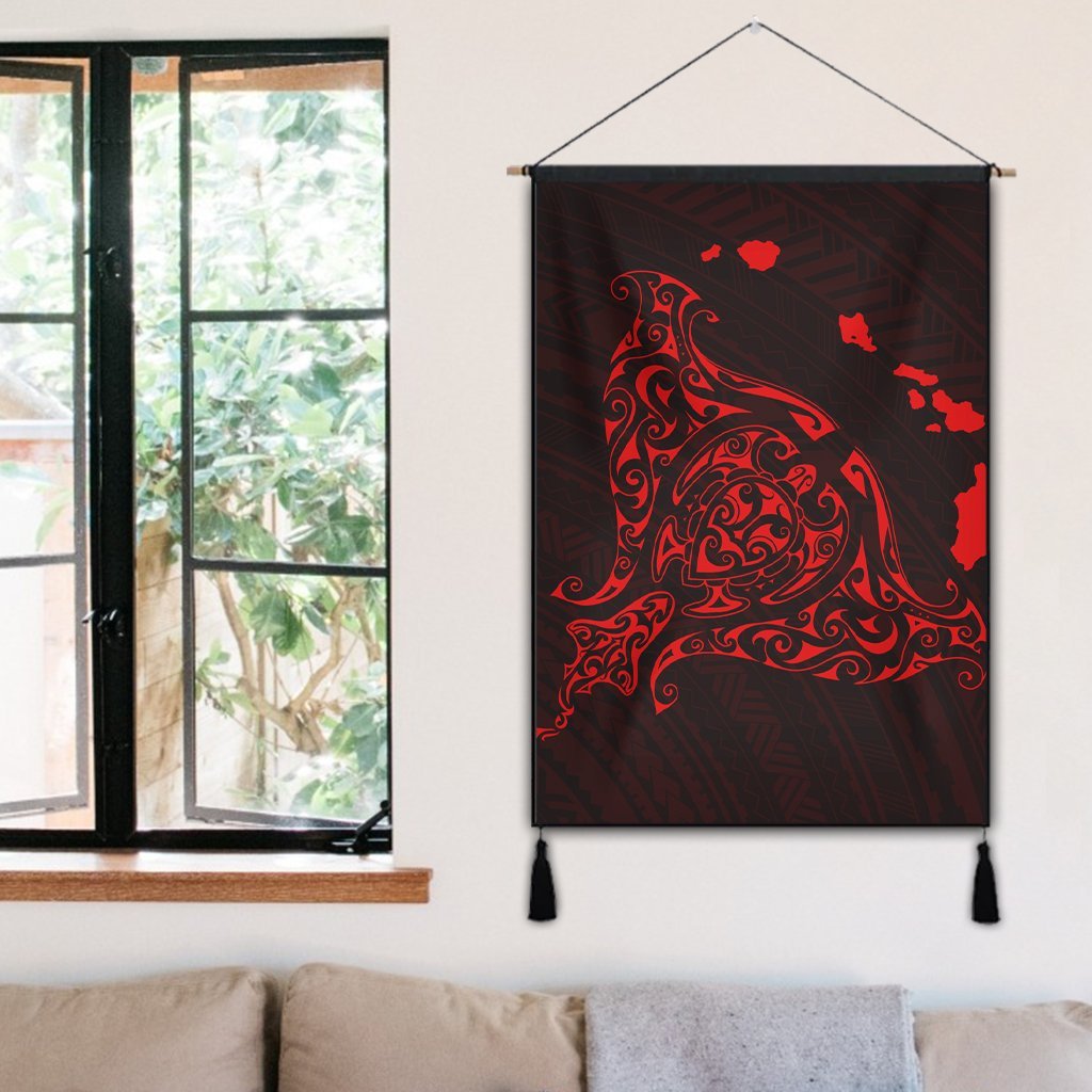 Hawaiian Map Manta Ray Red Polynesian Hanging Poster - AH - Polynesian Pride