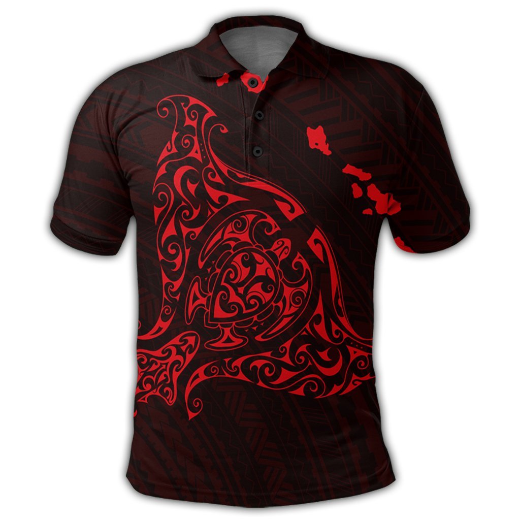 Hawaiian Map Manta Ray Red Polynesian Polo Shirt - Polynesian Pride