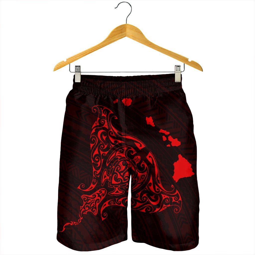 Hawaiian Map Manta Ray Red Polynesian Men's Shorts - AH - Polynesian Pride